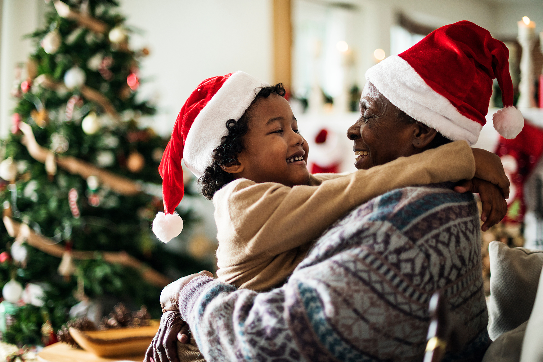 Grandpa and grandchild at christmas