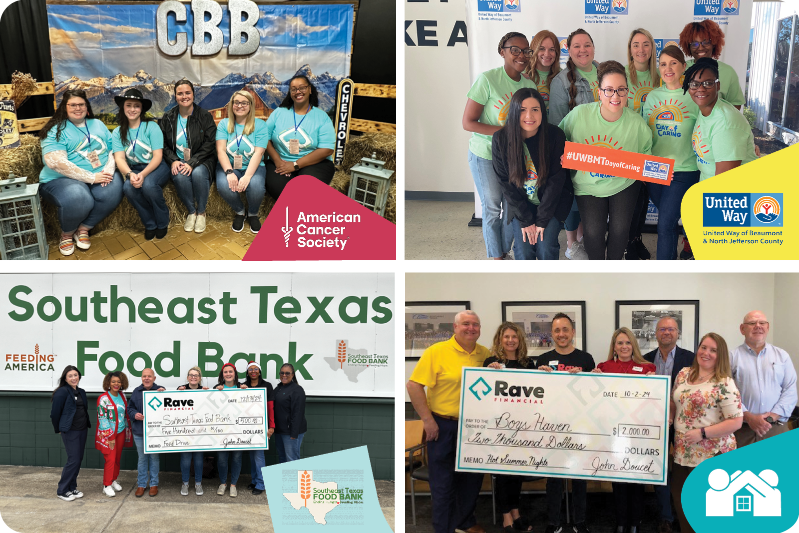 Community Website Photo collage A photo collage of four different community events Rave Financial volunteered at or sponsored.